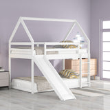 Twin Size Bunk House Bed with Slide and Ladder,White - Home Elegance USA