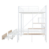 Full over Twin-Twin Triple bunk bed with drawers and staircase, White