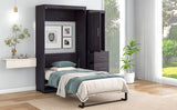 Twin Size Murphy Bed with Wardrobe and Drawers, Storage Bed, can be Folded into a Cabinet, Gray - Home Elegance USA