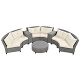 [VIDEO provided]U_Style 6 - Person Fan-shaped Rattan Suit Combination with Cushions and Table,Suitable for Garden