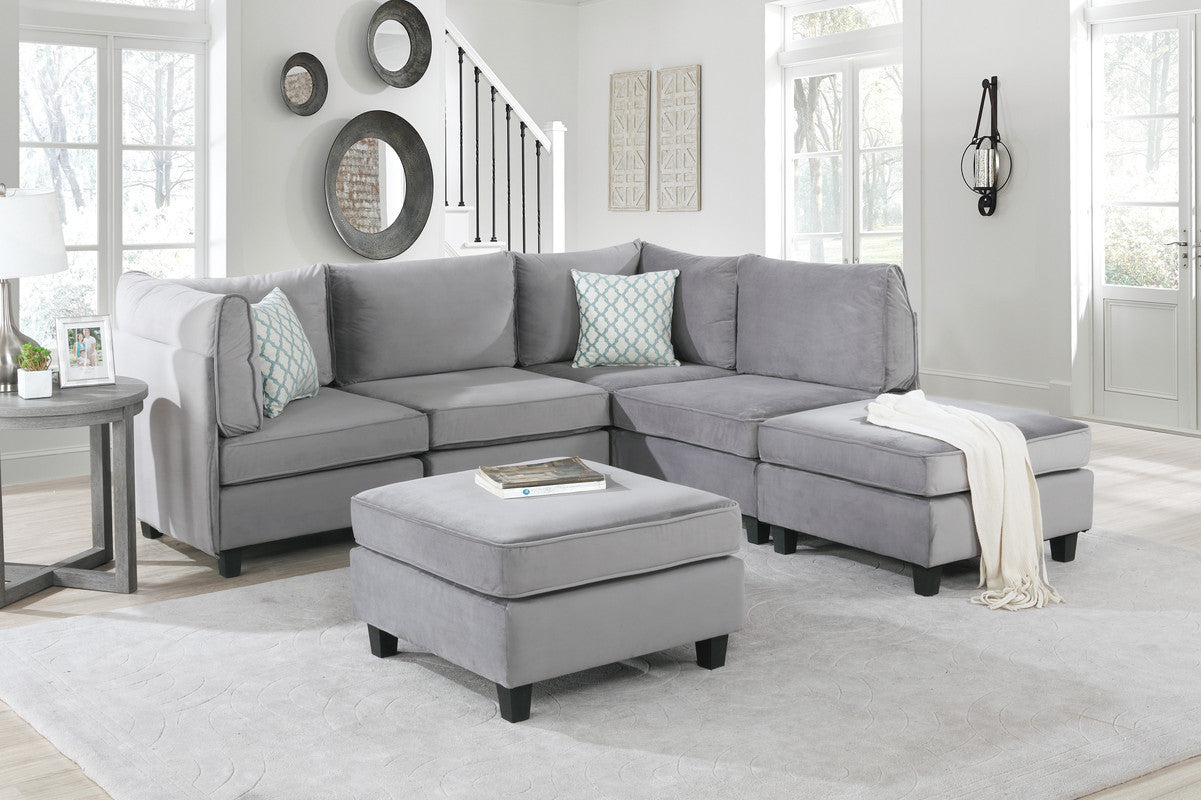 Simona Gray Velvet 6Pc Modular Sectional Sofa - Home Elegance USA