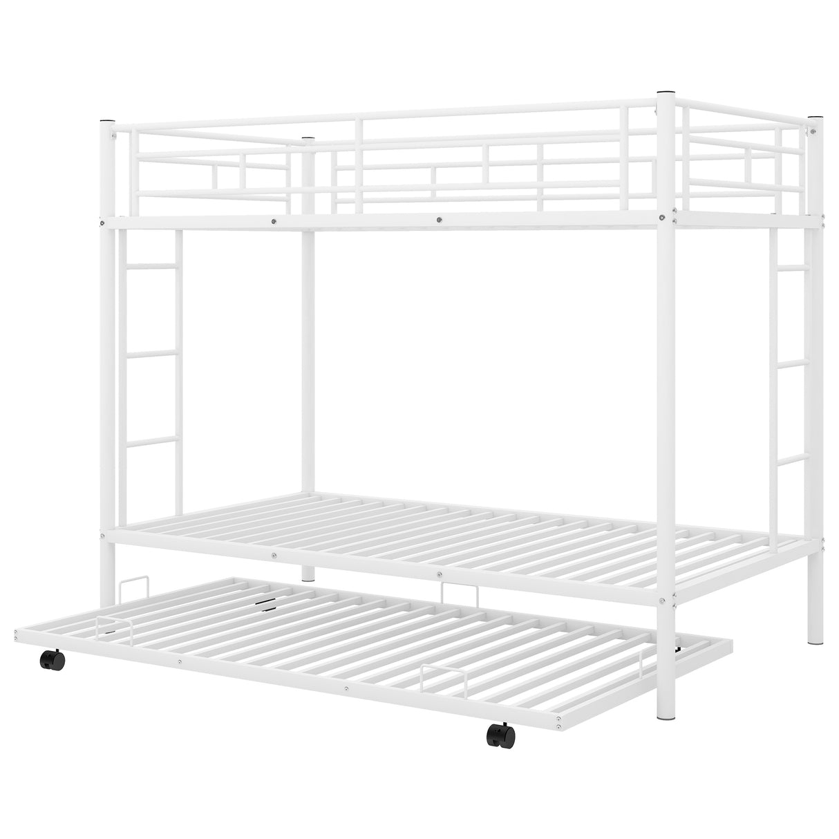 Twin over Twin Bunk Bed with Trundle, White - Home Elegance USA