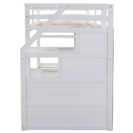 Twin-Over-Twin Bunk Bed with Twin Size Trundle and 3 Storage Stairs,White(OLD SKU :LP000064AAK)