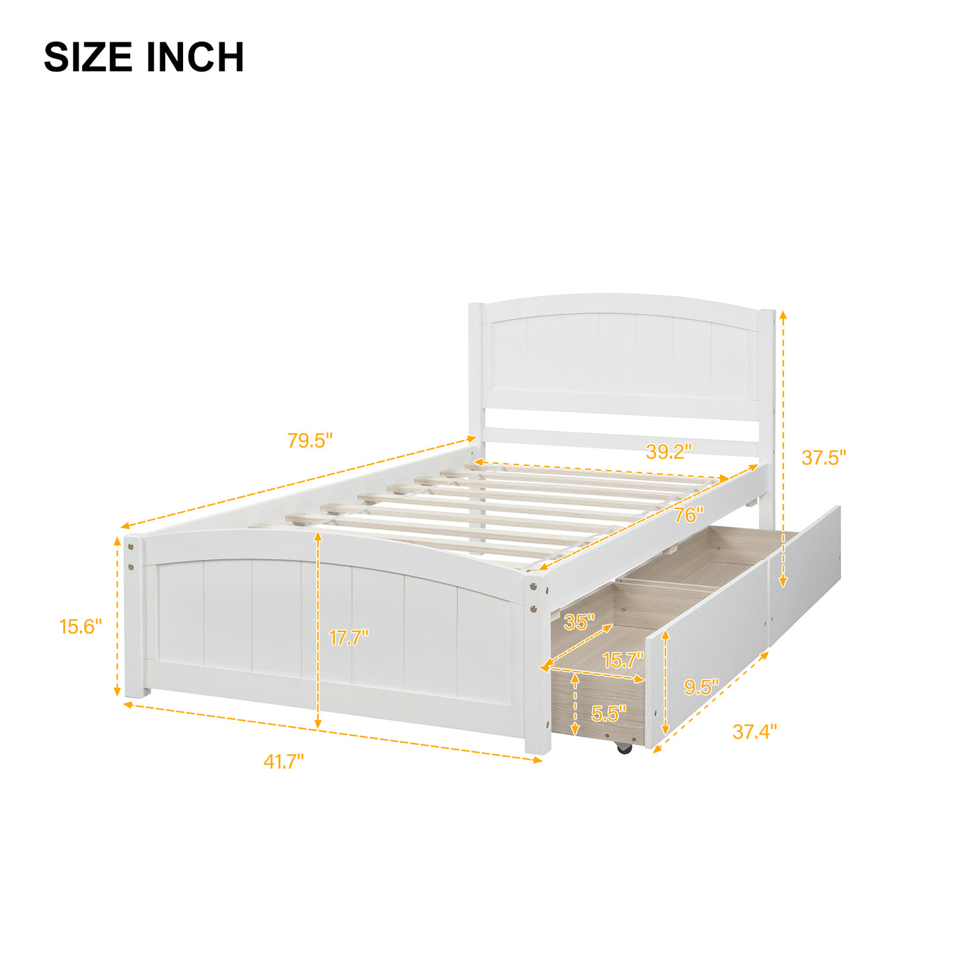 Twin size Platform Bed with Two Drawers, White - Home Elegance USA