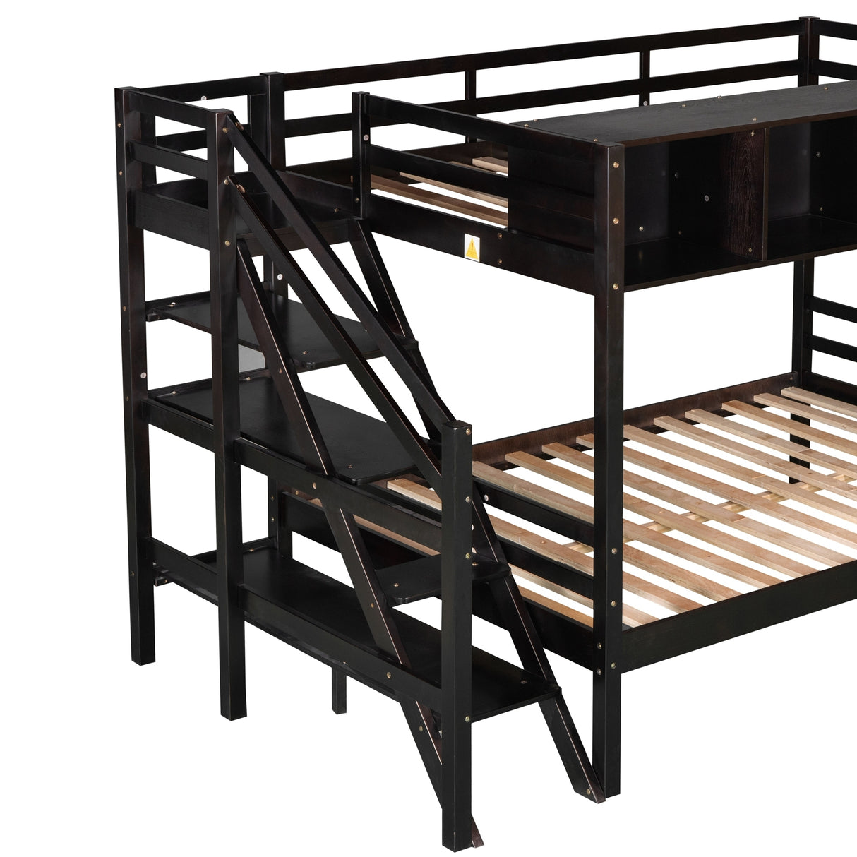 Twin over Full Bunk Bed with Staircase and Built-in Storage Cabinets,Espresso - Home Elegance USA