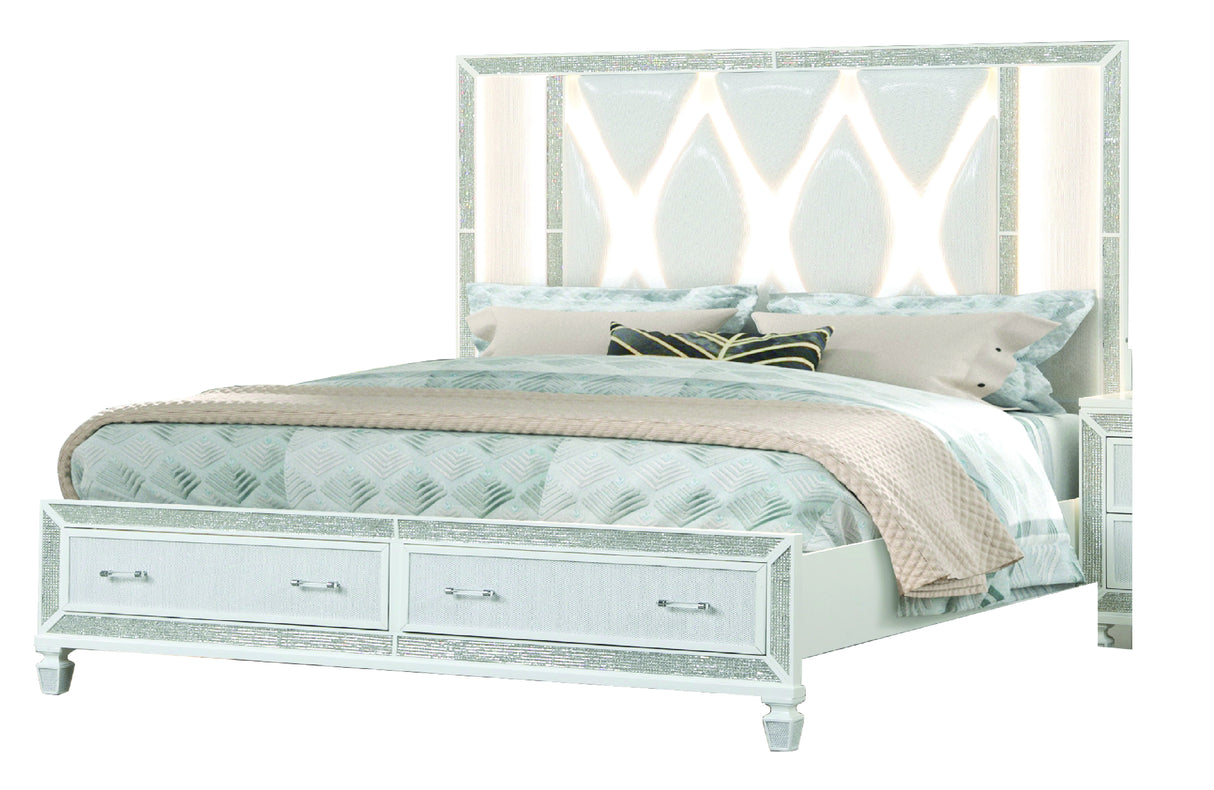 Crystal King Storage Bed Made With Wood Finished in White - Home Elegance USA