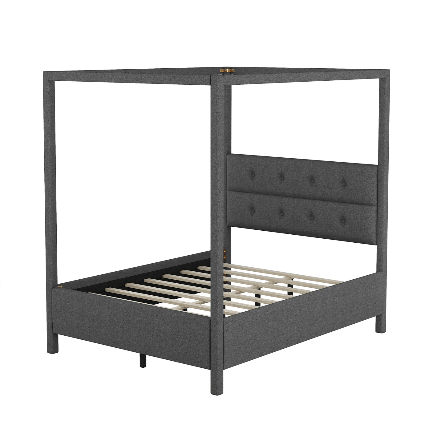 Full Size Upholstery Canopy Platform Bed with Headboard,Gray - Home Elegance USA