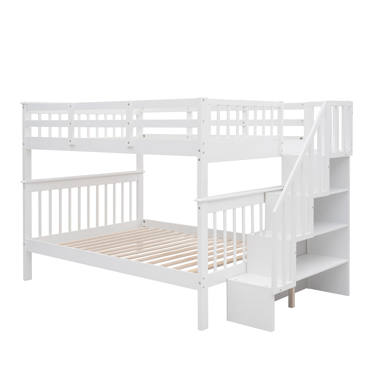 Stairway Full-Over-Full Bunk Bed with Storage and Guard Rail for Bedroom, Dorm, White color(OLD SKU :LP001110AAK) - Home Elegance USA