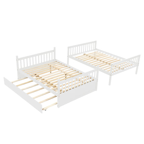 Full Over Full Bunk Bed with Trundle, Convertible to 2 Full Size Platform Bed, Full Size Bunk Bed with Ladder and Safety Rails for Kids, Teens, Adults,White(Old Sku:W504S00002) - Home Elegance USA