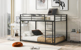 Full over Full Metal Bunk Bed, Low Bunk Bed with Ladder, Black（Old SKU:MF197034AAB） - Home Elegance USA
