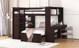 Full size Loft Bed with a twin size Stand-alone bed, Shelves,Desk,and Wardrobe-Espresso - Home Elegance USA