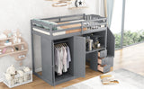 Twin Size Loft Bed with Wardrobe and Staircase, Desk and Storage Drawers and Cabinet in 1,Gray - Home Elegance USA