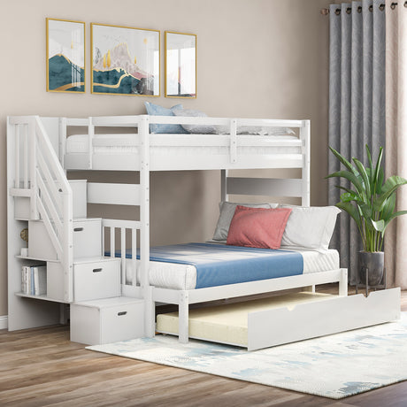 Twin over Twin/Full Bunk Bed with Twin Size Trundle (White)(OLD SKU :LP000025AAK) - Home Elegance USA