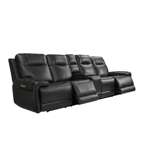 Trevor Triple 4 Seats Power Sofa With Console | Genuine Leather | Lumbar Support | Adjustable Headrest | USB & Type C Charge Port | Middle Armless Chair With Triple Power Control - Home Elegance USA