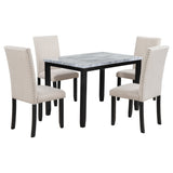 TREXM Faux Marble 5-Piece Dining Set Table with 4 Thicken Cushion Dining Chairs Home Furniture, White/Beige+Black - Home Elegance USA