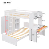 Twin size Loft Bed with a Stand-alone bed, Shelves,Desk,and Wardrobe-White - Home Elegance USA