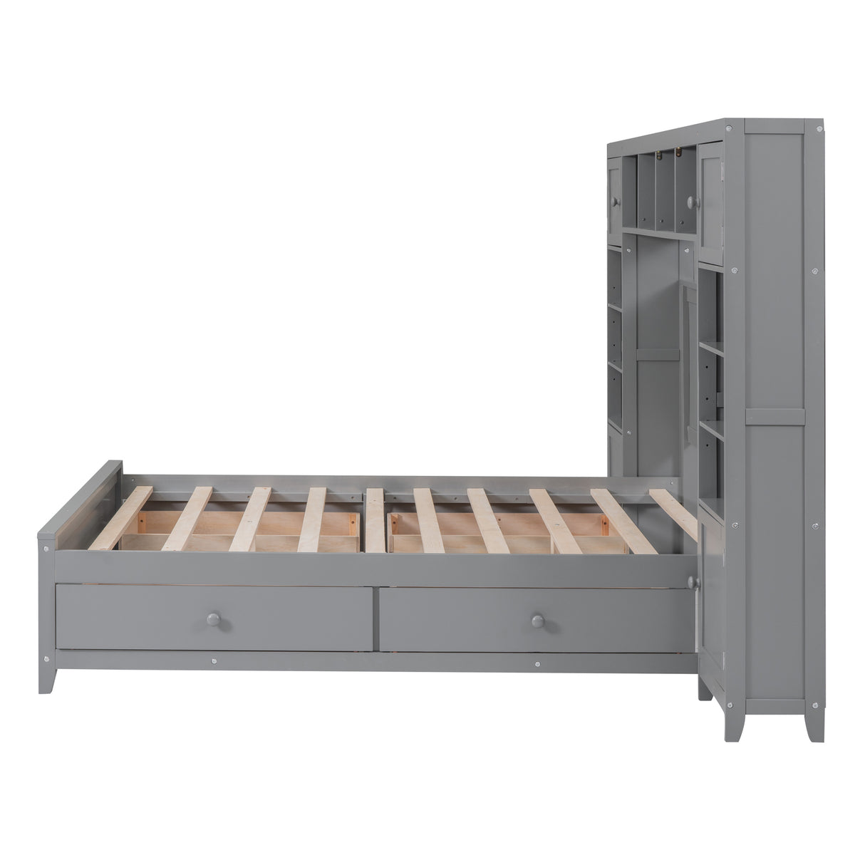 Full Size Wooden Bed With All-in-One Cabinet and Shelf, Gray - Home Elegance USA