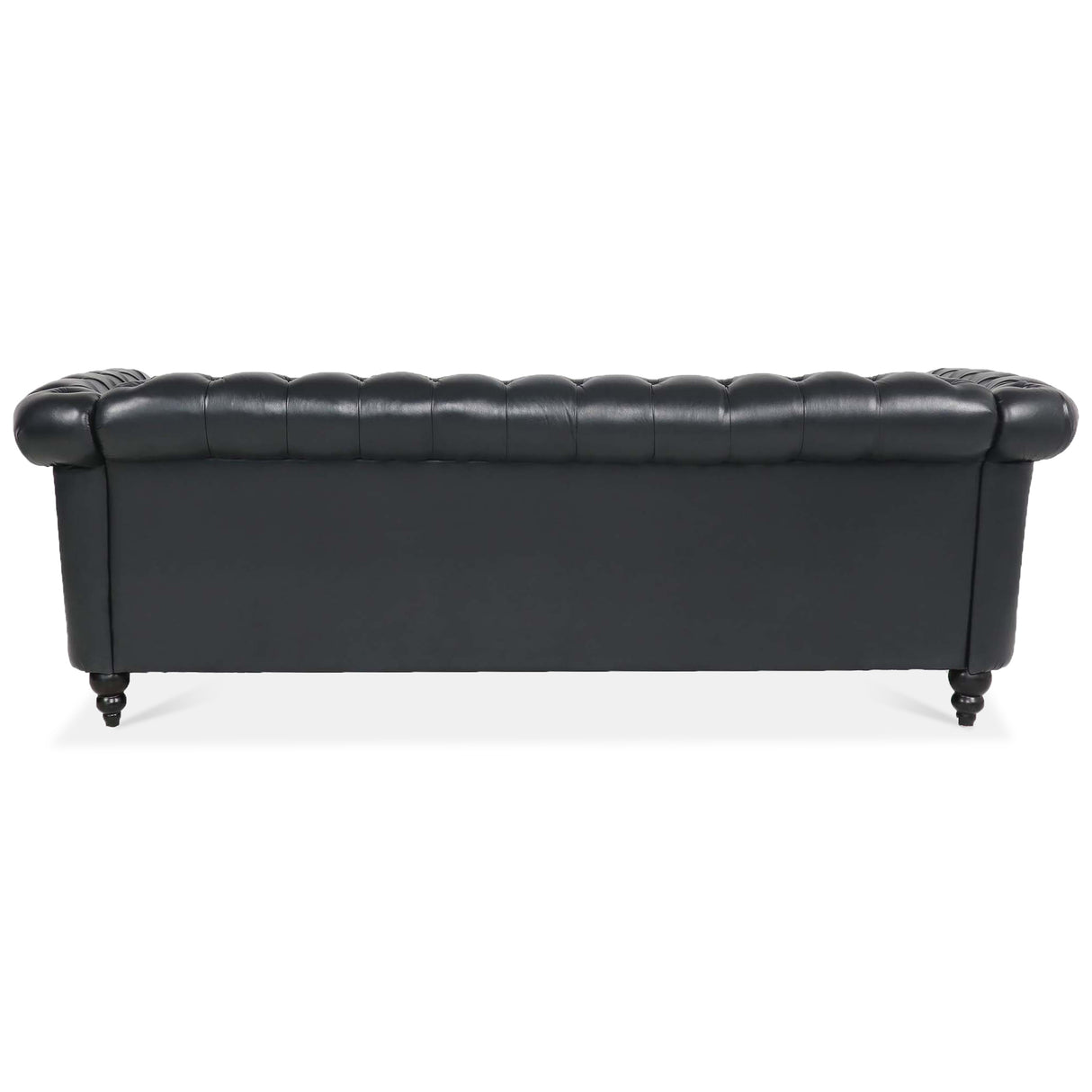 84.65" BLACK PU Rolled Arm Chesterfield Three Seater Sofa. | Home Elegance USA