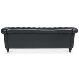 84.65" BLACK PU Rolled Arm Chesterfield Three Seater Sofa. | Home Elegance USA