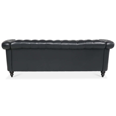 84.65" BLACK PU Rolled Arm Chesterfield Three Seater Sofa. - W68035340 - image - 6