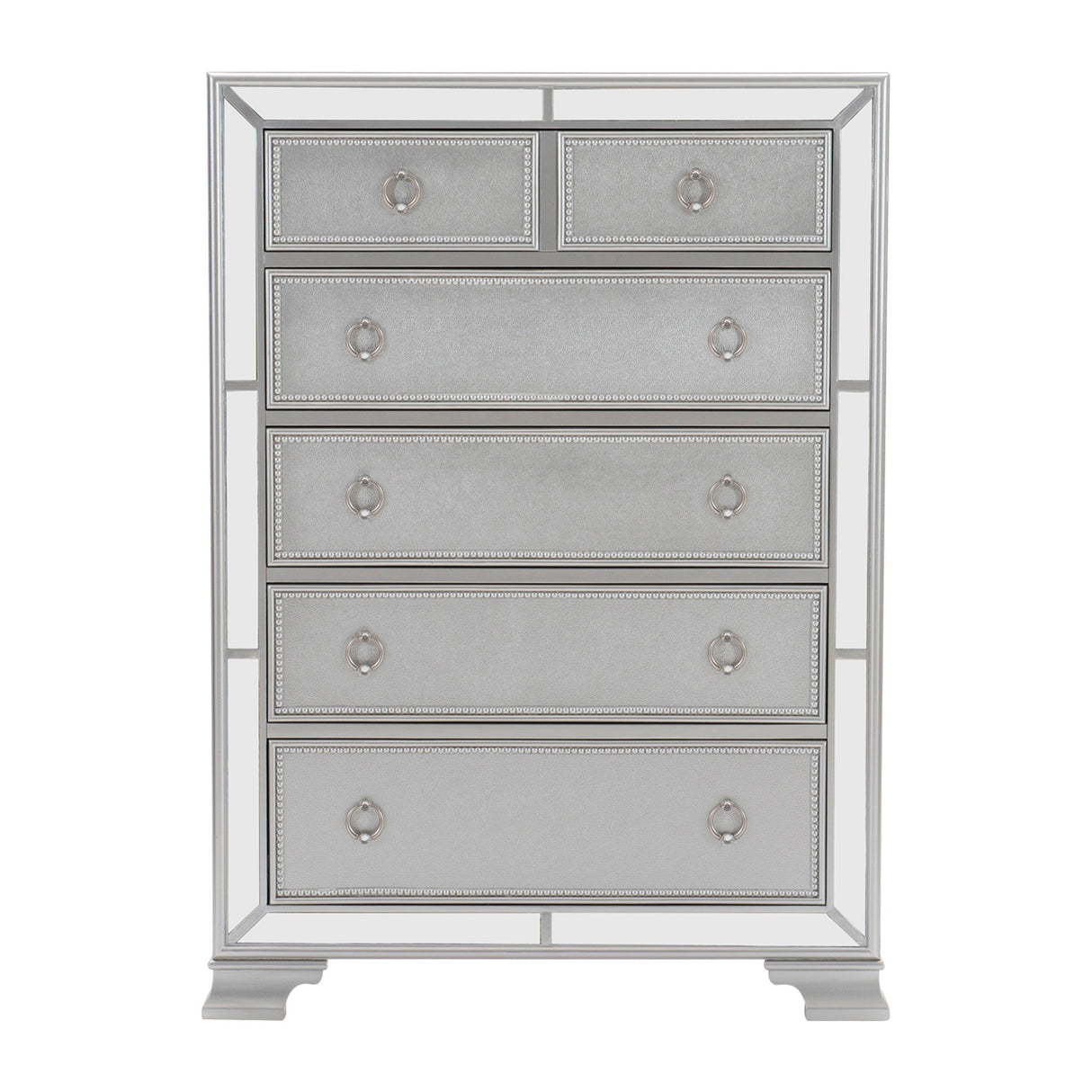 Modern Traditional Style 1pc Bedroom Chest of Drawers Embossed Textural Fronts Silver Finish - Home Elegance USA