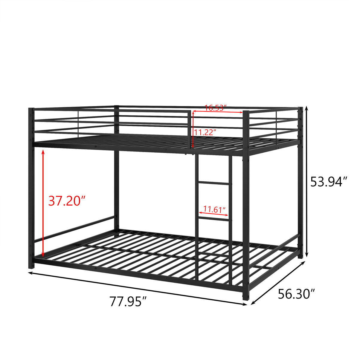 Metal Bunk Bed Full Over Full, Bunk Bed Frame with Safety Guard Rails, Heavy Duty Space-Saving Design, Easy Assembly Black - Home Elegance USA