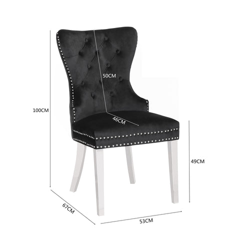 Simba Stainless Steel 2 Piece Chair Finish with Velvet Fabric in Black - Home Elegance USA