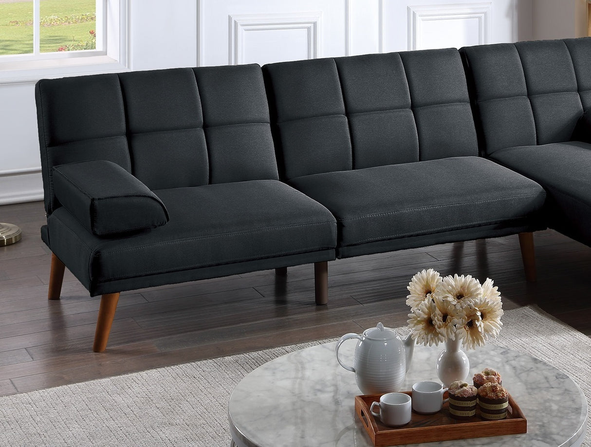 Black Polyfiber Adjustable Tufted Sofa Living Room Solid wood Legs Plush Couch - HS00F8519 - ID - AHD - Home Elegance USA - 2