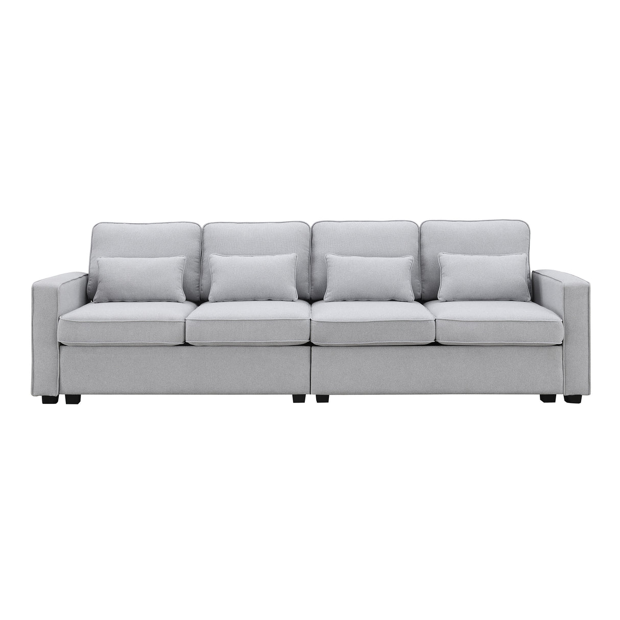 [VIDEO provided] [New] 104" 4-Seater Modern Linen Fabric Sofa with Armrest Pockets and 4 Pillows,Minimalist Style Couch for Living Room, Apartment, Office,3 Colors - Home Elegance USA