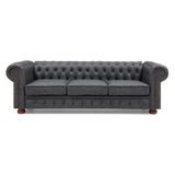 Classic Chesterfield Sofa Dark Grey Faux Leather - Home Elegance USA