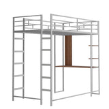 Twin Metal Loft Bed with 2 Shelves and one Desk ,Silver(Old SKU: MF281206AAN)