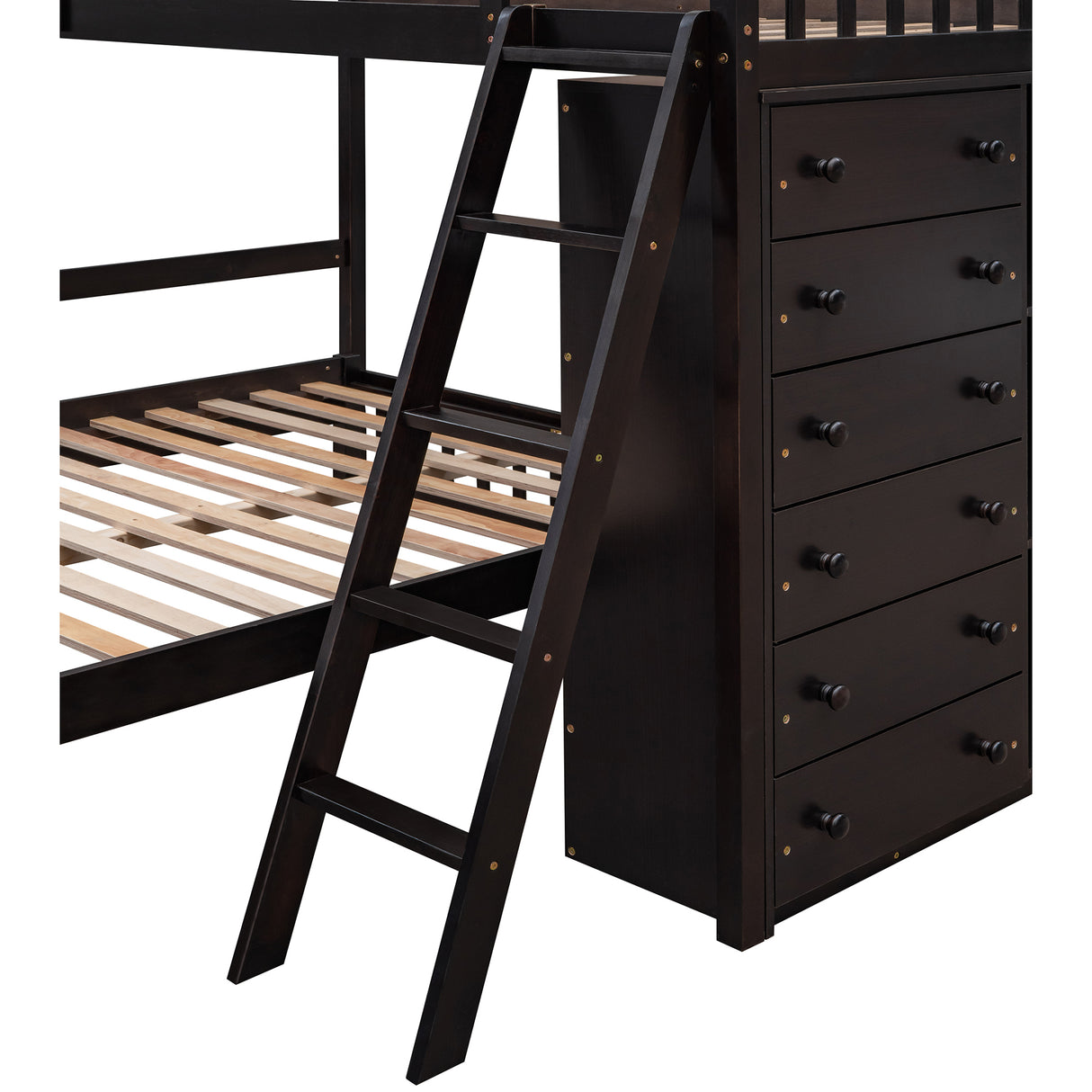 Wooden Twin Over Full Bunk Bed With Six Drawers And Flexible Shelves,Bottom Bed With Wheels,Espresso(OLD SKU:LP000531AAP) - Home Elegance USA