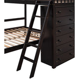 Wooden Twin Over Full Bunk Bed With Six Drawers And Flexible Shelves,Bottom Bed With Wheels,Espresso(OLD SKU:LP000531AAP) - Home Elegance USA