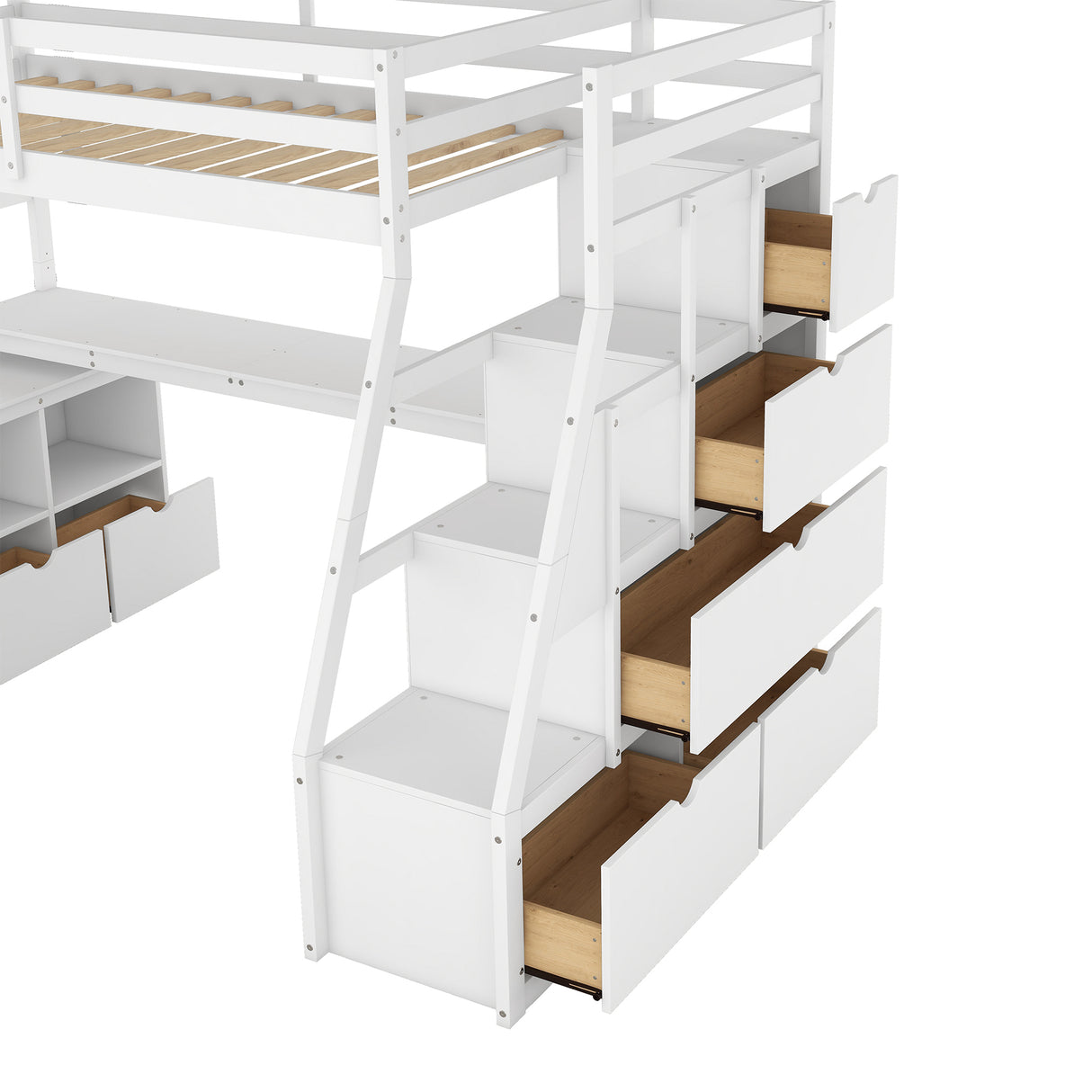 Twin Size Loft Bed with with 7 Drawers 2 Shelves and Desk - White - Home Elegance USA