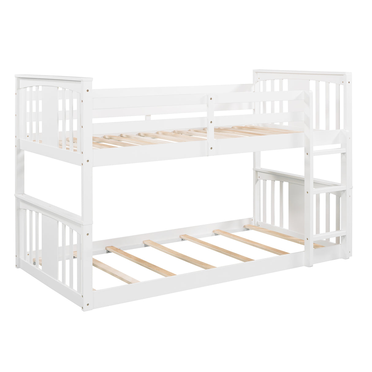 Twin Over Twin Bunk Bed with Ladder, White (Old SKU:LP000107AAK) - Home Elegance USA