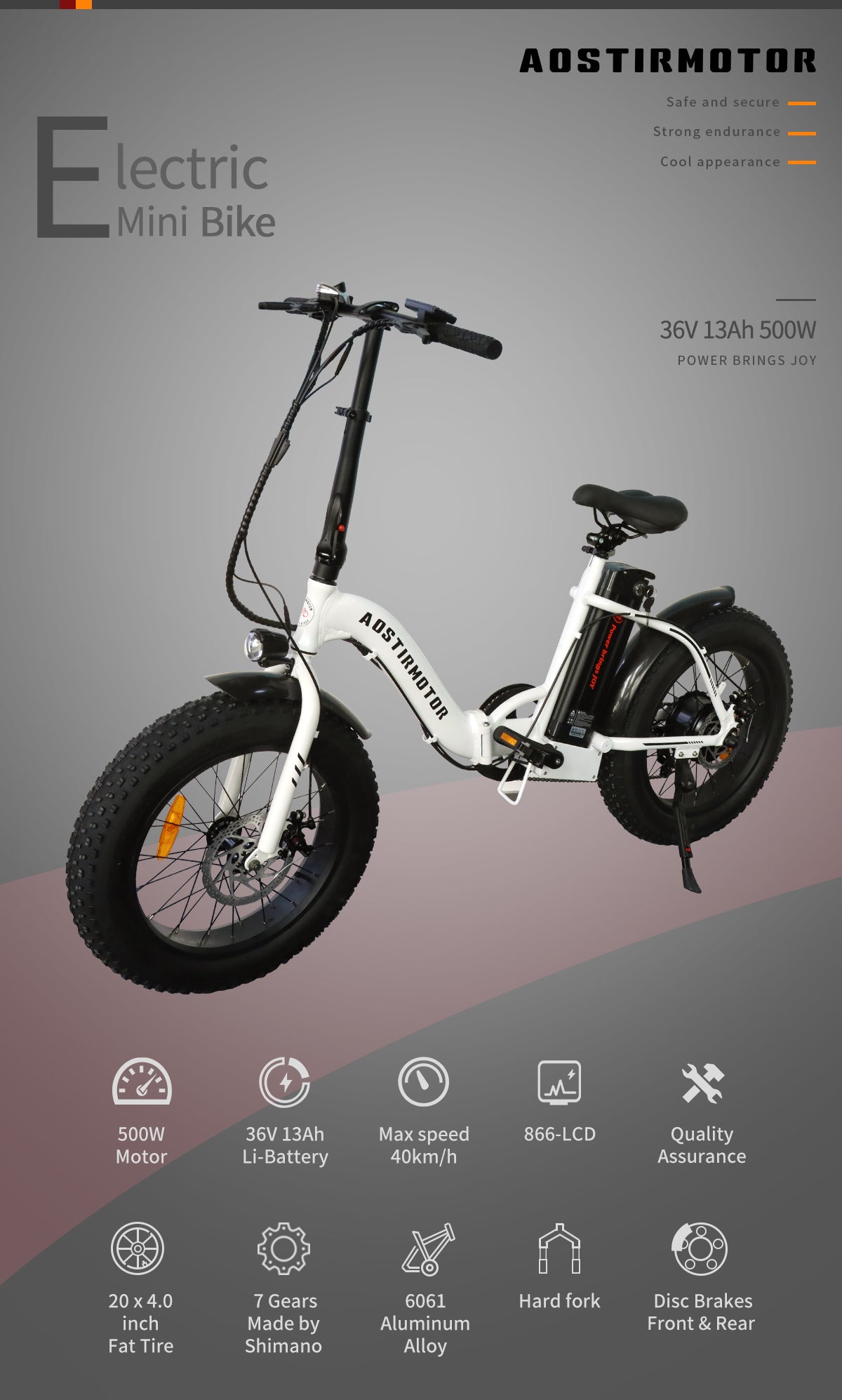 AOSTIRMOTOR G20 Folding Electric Bike Ebike Bicycle 500W Motor 20" Fat Tire With 36V/13Ah Li - Battery New Model - W115562852 - Home Elegance USA - 3