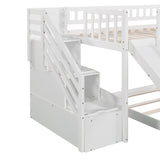 Stairway Twin over Twin Bunk Bed with Two Drawers and Slide, White(OLD SKU :LP000156AAK) - Home Elegance USA