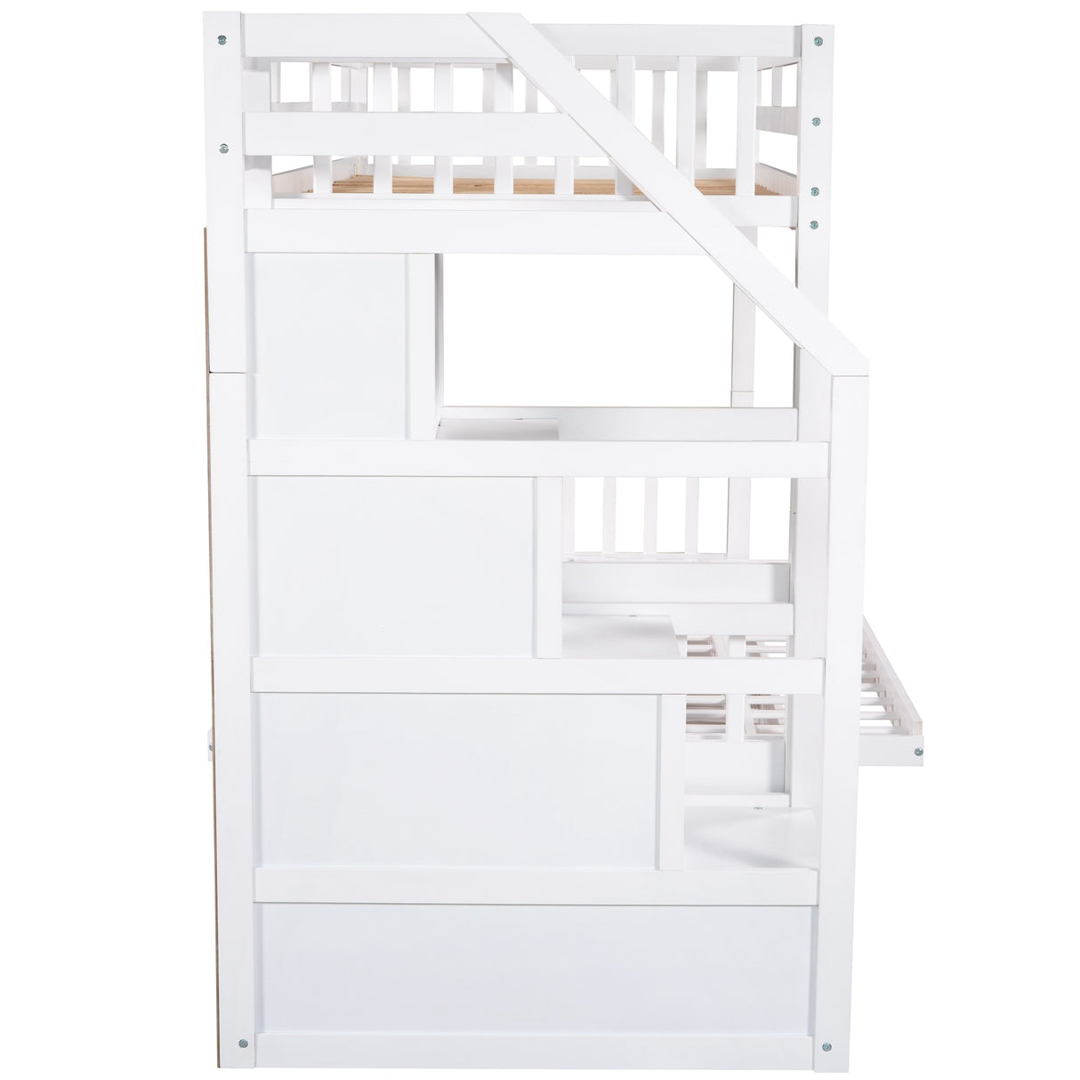 Twin over Full Bunk Bed with Two Drawers and Staircase, Down Bed can be Converted into Daybed,White Home Elegance USA