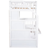 Twin over Full Bunk Bed with Two Drawers and Staircase, Down Bed can be Converted into Daybed,White Home Elegance USA