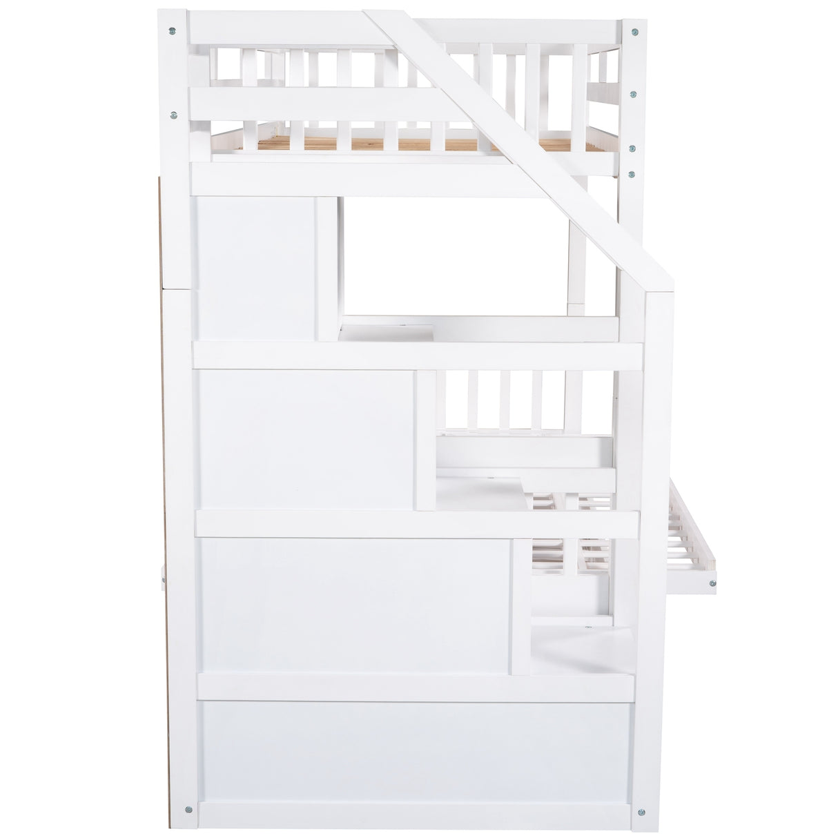 Twin over Full Bunk Bed with Two Drawers and Staircase, Down Bed can be Converted into Daybed,White - Home Elegance USA