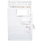 Twin over Full Bunk Bed with Two Drawers and Staircase, Down Bed can be Converted into Daybed,White - Home Elegance USA