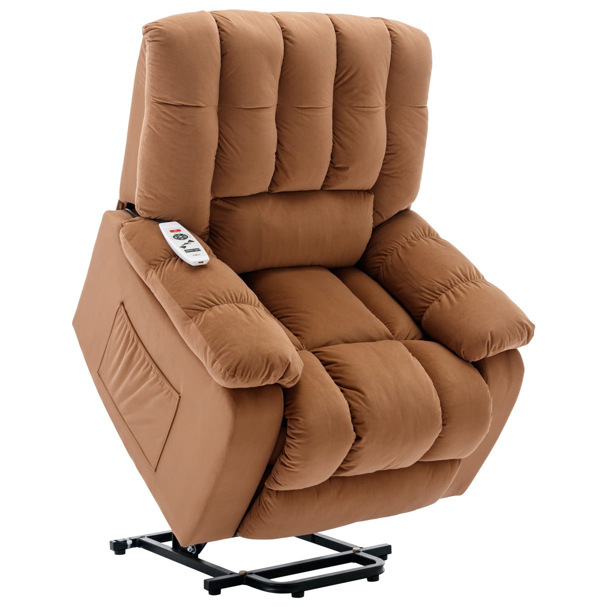 Massage Recliner Chair Electric Power Lift Recliner Chairs with Heat, Vibration, Side Pocket for Living Room, Bedroom, Light Brown Home Elegance USA