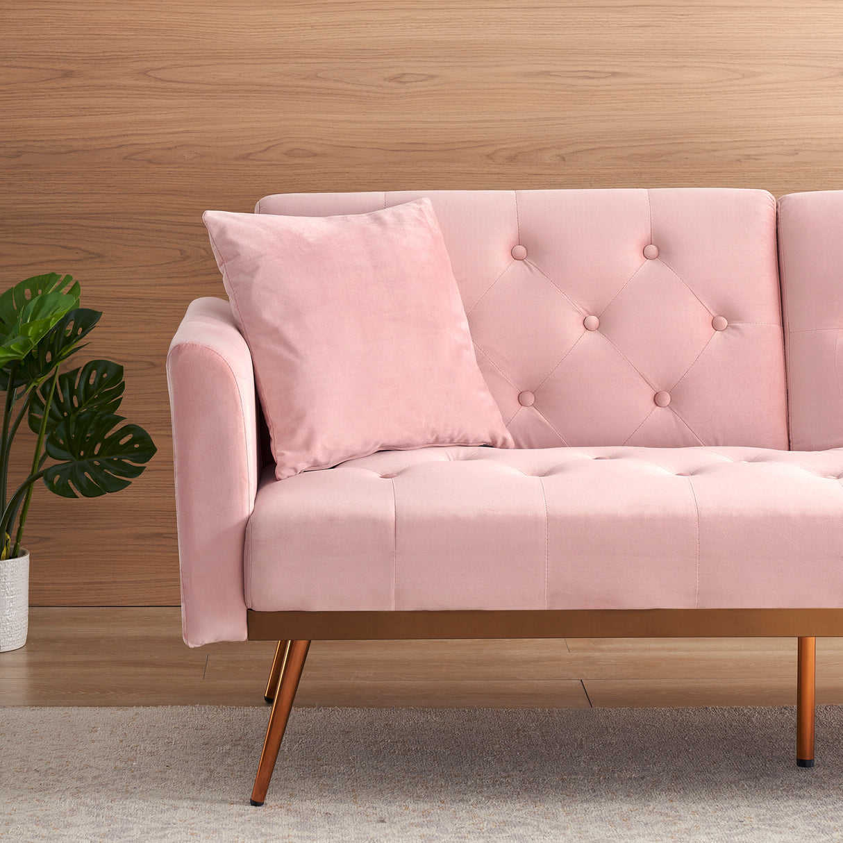 68 3 Pink Velvet Nail Head Sofa Bed