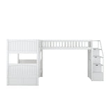 Twin over Twin Wooden L-Shaped Bunk Bed with Ladder and Stairway,White(OLD SKU:SM000303AAK-1) - Home Elegance USA