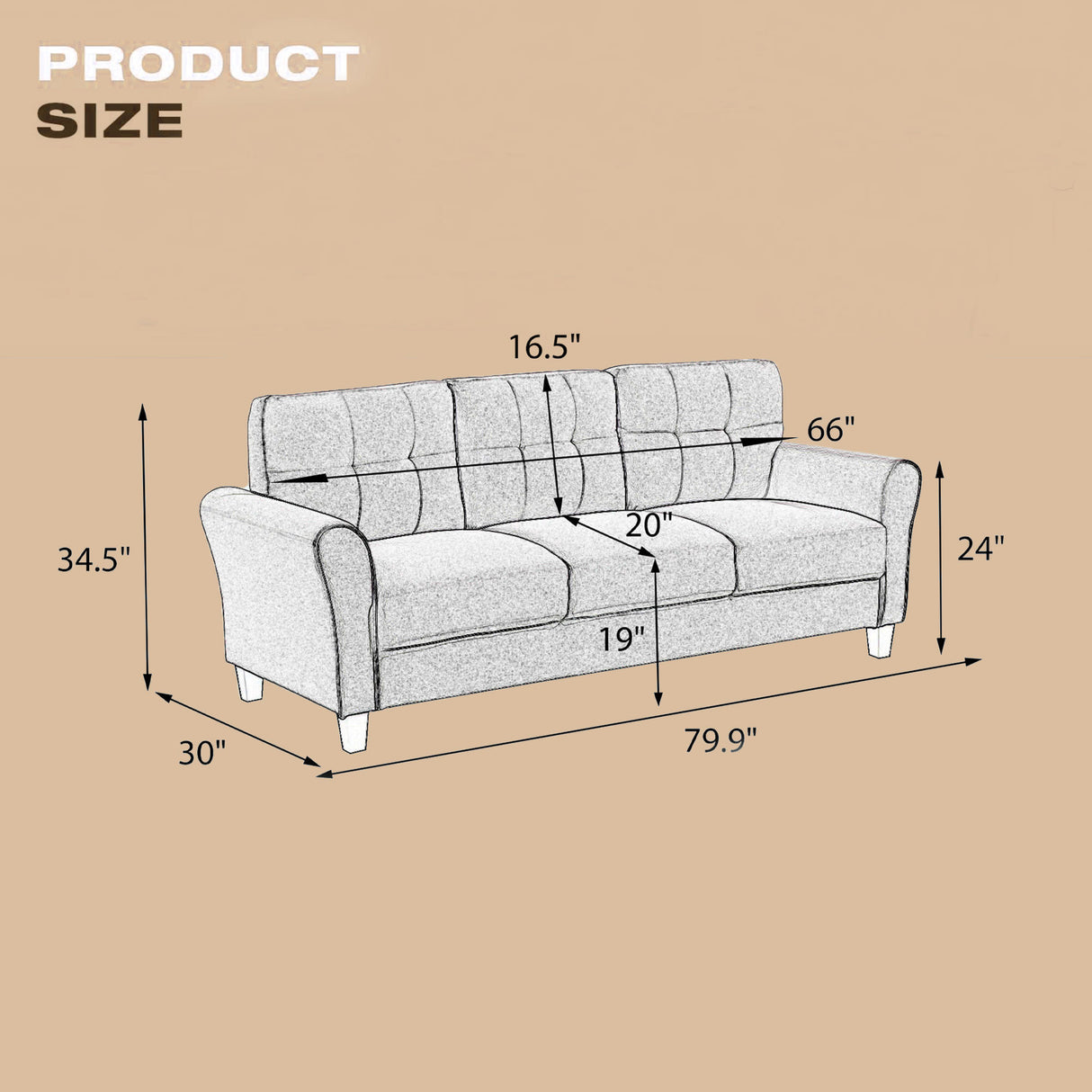 79.9" Modern Living Room Sofa Linen Upholstered Couch Furniture for Home or Office ,Light Grey*Blue,(3 - Seat,Old Sku:WF288519AAC) - WF300332AAC - image - 2