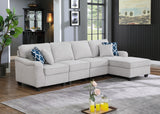 Leo Light Gray Linen 5 Seater Sofa and Ottoman - Home Elegance USA