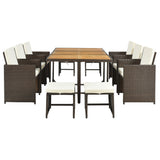 TOPMAX 11-Piece Patio All-Weather PE Wicker Dining Table Set with Wood Tabletop for 10, Brown Rattan+Beige Cushion