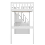 Twin Size Loft Bed with Staircase and Built-in Desk ,White - Home Elegance USA