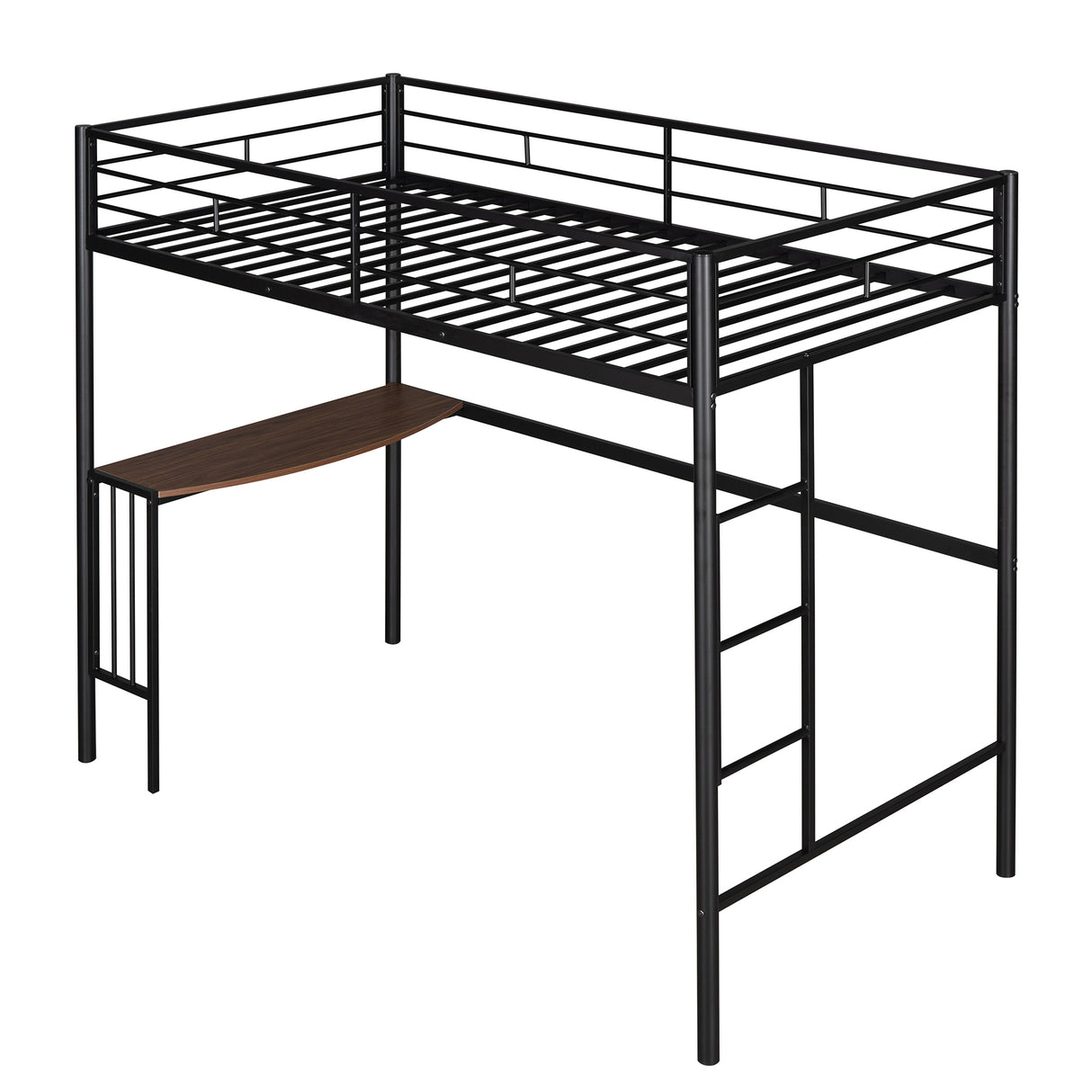 Twin Over Full Metal Bunk Bed with Desk, Ladder and Quality Slats for Bedroom, Metallic Black（OLD SKU :LP000092AAB） - Home Elegance USA