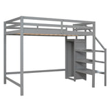 Full Size Loft Bed with Built-in Storage Wardrobe and Staircase,Gray - Home Elegance USA